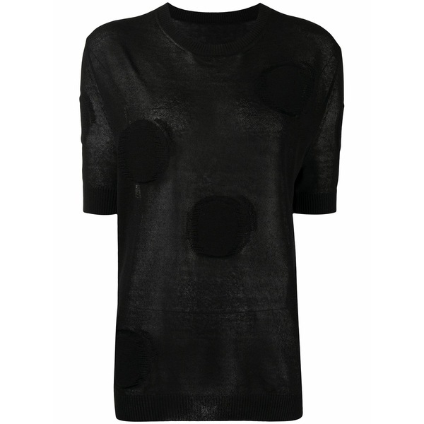 ユマ・壱 レディース 編み物\u0026スウェーター アウター Circle-motif short-sleeved knitted top  Black