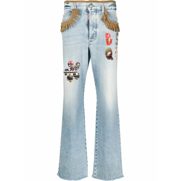 ディースクエアード レディース ジーンズズボン下 ボトムス Fringed-trim bootcut jeans Blue