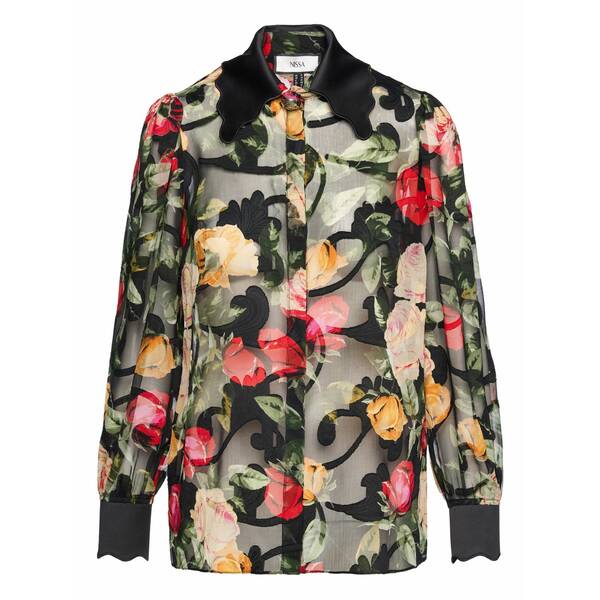ニッサ レディース シャツ トップス Printed scalloped top Black｜asty