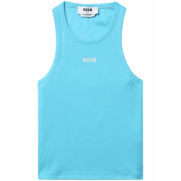 エムエスジイエム レディース カットソー トップス Logo-embroidered tank top Blue