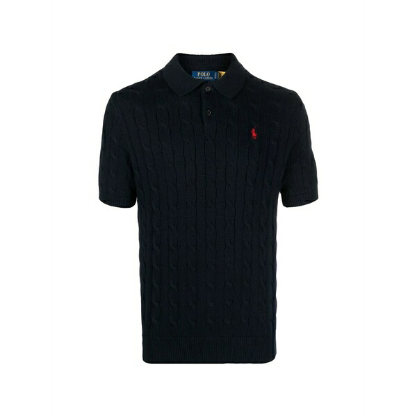 ラルフローレン メンズ スポーツシャツ トップス Logo-detail cable-knit polo shirt Blue