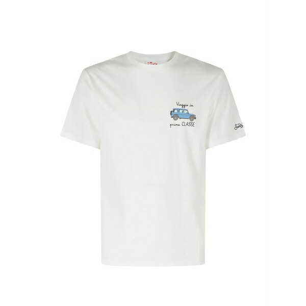 エムシーツーセイントバース メンズ プルオーバー トップス Portofino car-embroidered t-shirt White