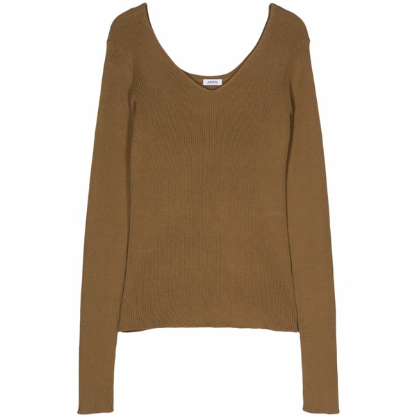 アスペジ レディース 編み物\u0026ティーシャツ アウター V-neck ribbed-knit jumper Green