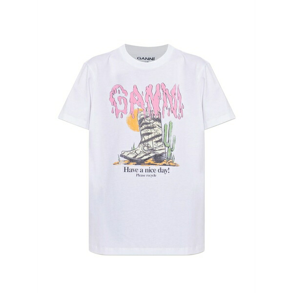 ガニー レディース ティーシャツ トップス Graphic-print t-shirt White