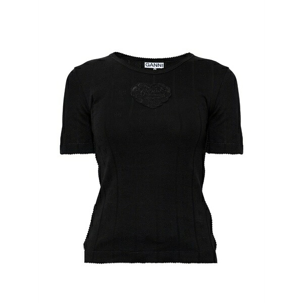 ガニー レディース プルオーバー トップス Heart-patch t-shirt Black
