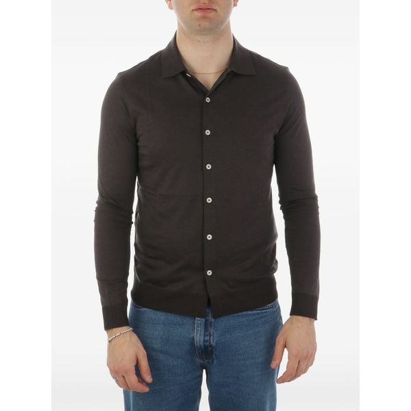 アルテア メンズ スポーツシャツ トップス Fine-knit polo shirt Brown