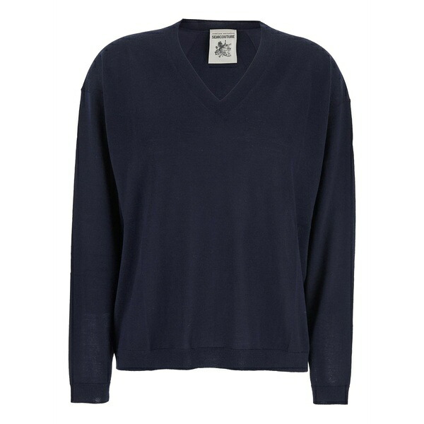 セミクチュール レディース 編み物\u0026プルオーバー アウター V-neck sweater Blue