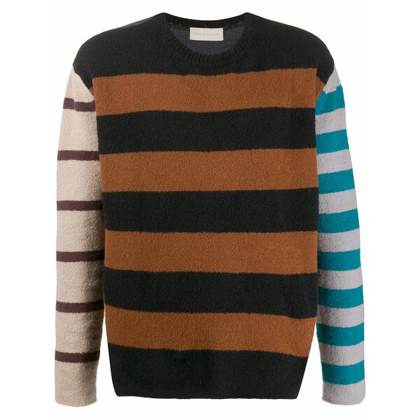パウラ メンズ 編み物\u0026プルオーバー アウター Panelled striped jumper Brown