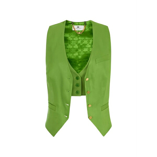 エリザベスフランキ レディース 厚地の外套 アウター Asymmetric double-layered waistcoat Green
