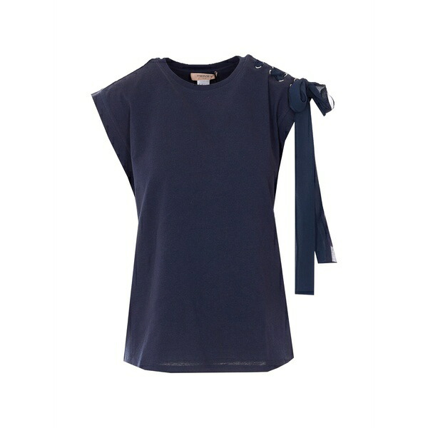 ツイン仕掛ける レディース プルオーバー トップス Tie-detail crew-neck t-shirt Blue