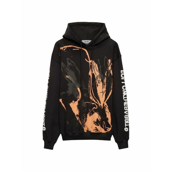 エムエスジイエム メンズ パーカー・スウェットシャツ アウター Print long-sleeved hoodie Black