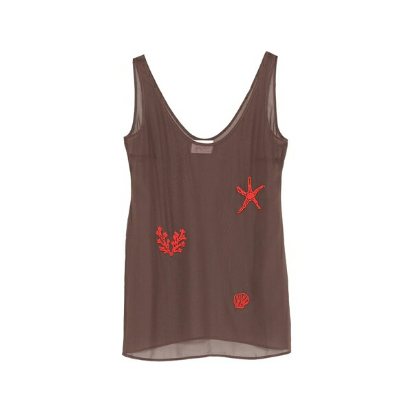 エムシーツーセイントバース レディース 衣裳 トップス Bead-embellished semi-sheer mini dress Brown