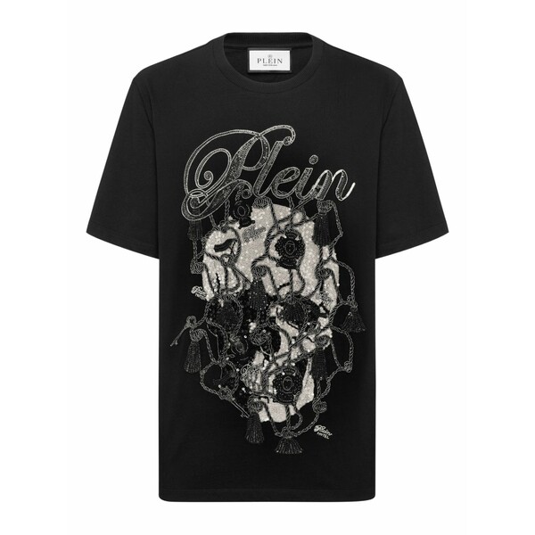 フィリップ飾り気の無い メンズ プルオーバー トップス Crystal-embellished t-shirt Black