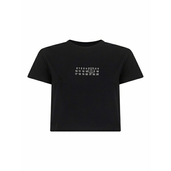 マルタンマルジェラ レディース プルオーバー トップス Numbers motif cropped t-shirt Black
