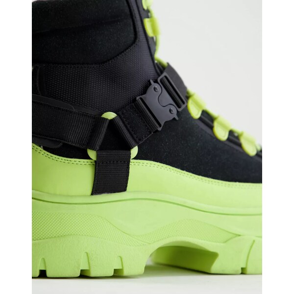 Baku Uri エイソス メンズ ブーツ＆レインブーツ シューズ ASOS DESIGN lace up boots in black faux  suede with lime green chunky sole Black 人気定番-css.edu.om
