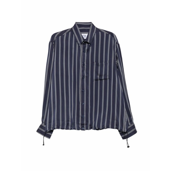 エルシー23 メンズ プルオーバー トップス Striped drawstring-hem shirt Blue