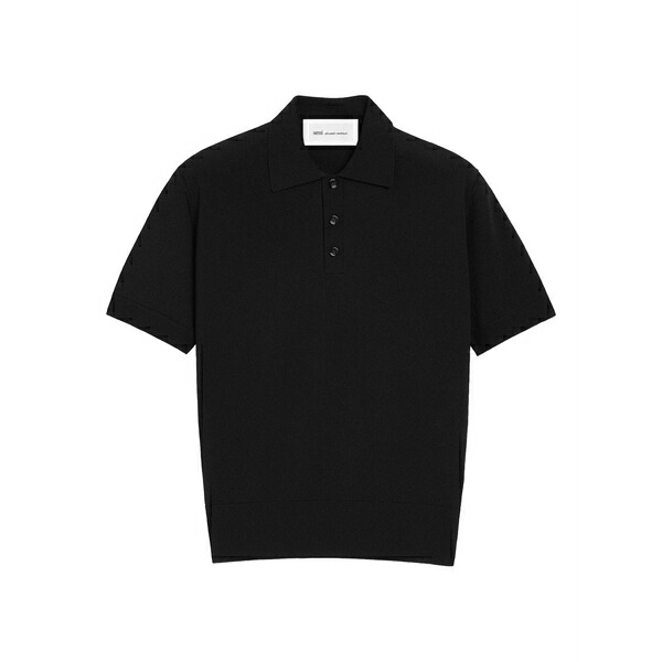 意中の女 メンズ スポーツシャツ トップス Short-sleeves knit polo shirt Black