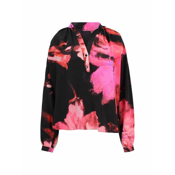 キタジ レディース 編み物\u0026ティーシャツ アウター Floral-print v-neck top Black