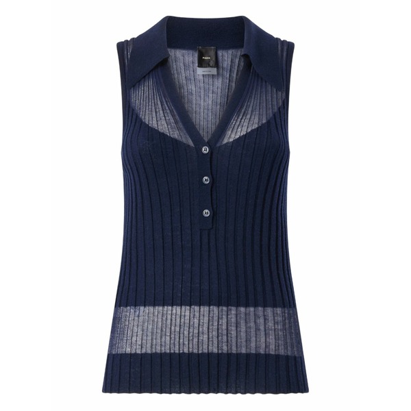 ピンコ レディース スポーツシャツ トップス Ribbed polo vest top Blue