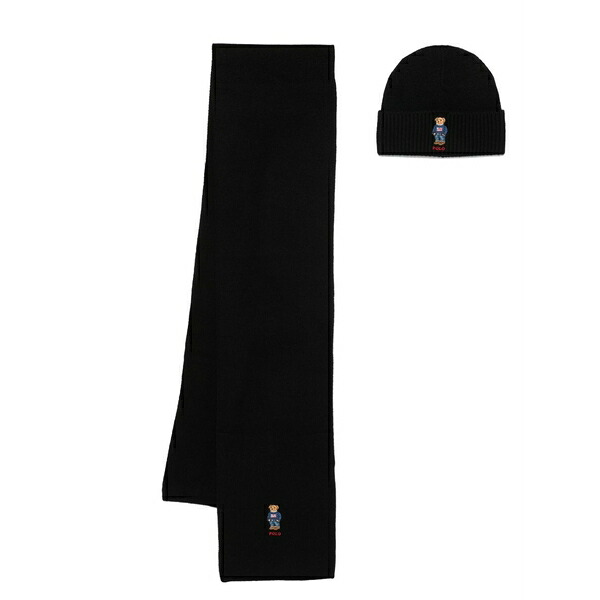 ラルフローレン メンズ えり巻き・袈裟・えり巻き 付属物 Polo bear-motif scarf set Black