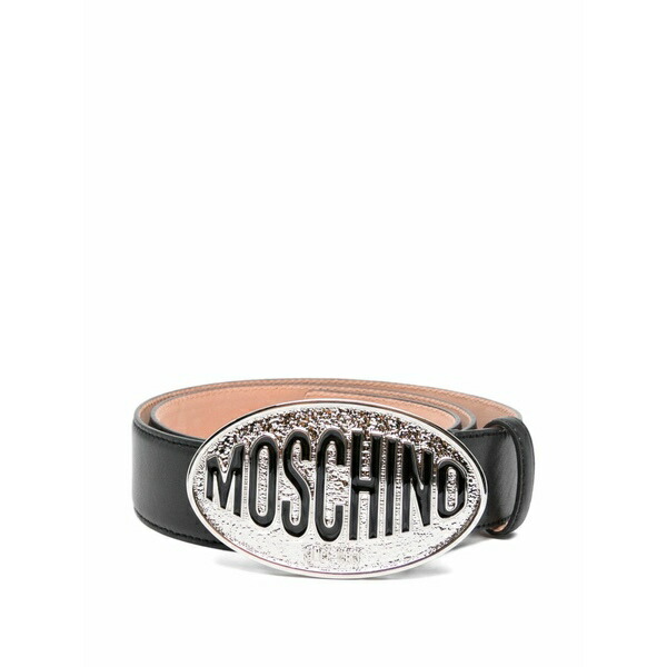 モスキーノ メンズ 胴締め 佩び物 Oval-buckle leather belt Black