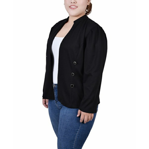 一部予約ニューヨークコレクション レディース ジャケット＆ブルゾン アウター Plus Jacket Long Size Ponte Puff- Sleeve Black レディースファッション