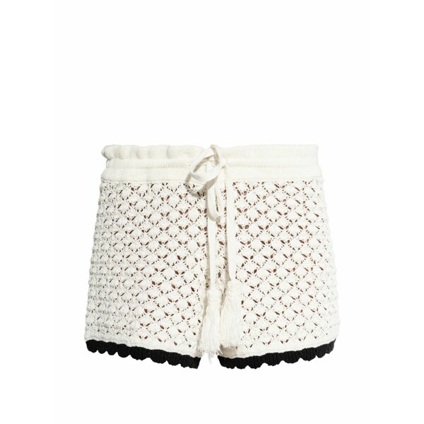 エーケプ レディース 心地よいズボン下 ボトムス Contrast-edges knitted shorts White