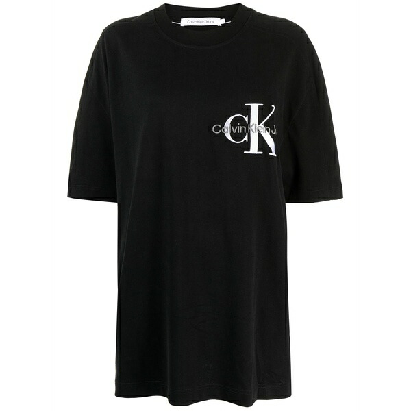カルバンクライン レディース プルオーバー トップス Logo-embroidered cotton t-shirt Black