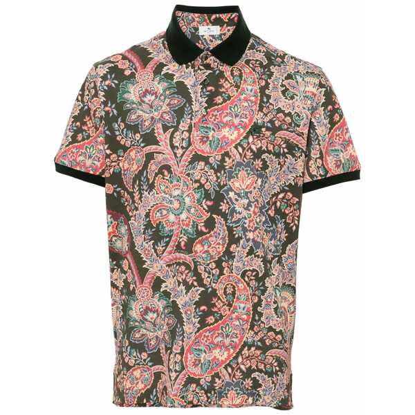 エトロ メンズ スポーツシャツ トップス Paisley-print polo shirt Green