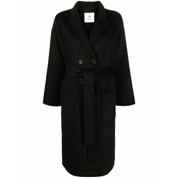 アニービン レディース 厚地の外套 アウター Belted double-breasted coat Black