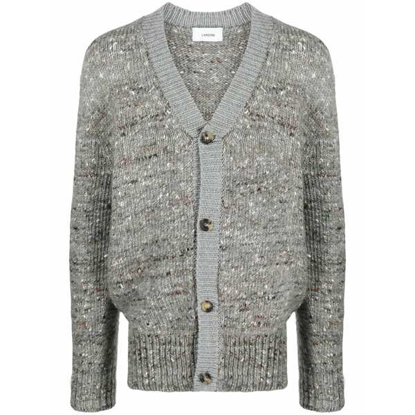 ラルディーニ メンズ ジレー アウター M茫漏lange ribbed-trim cardigan Grey