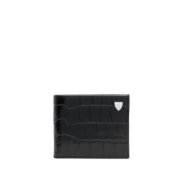 アスピナルオブロンドン メンズ 札入れ 佩び物 Embossed croc wallet Black