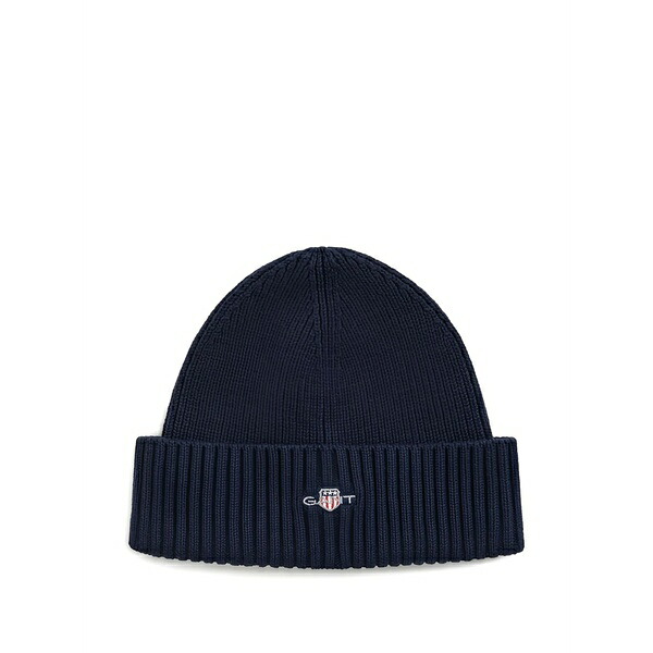 ガント メンズ 帽子 アクセサリー Logo cotton-blend beanie Blue｜asty