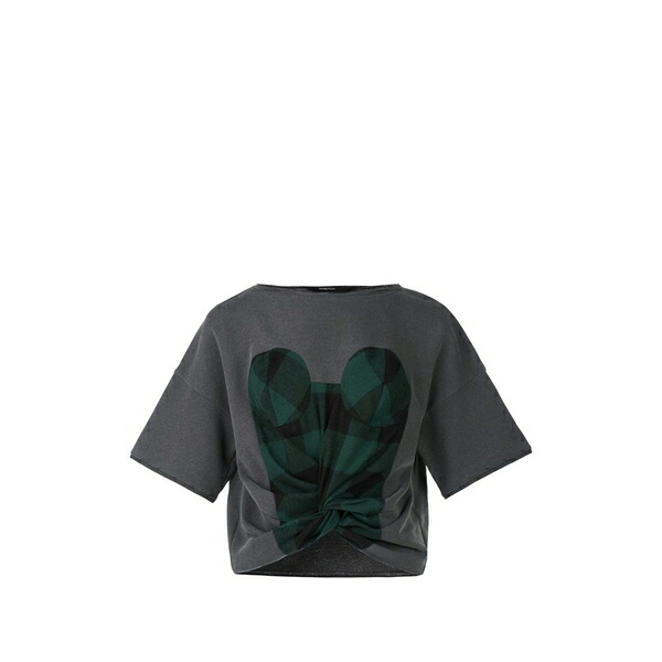プッシュボタン レディース Tシャツ トップス Knot-detail t-shirt Grey|asty