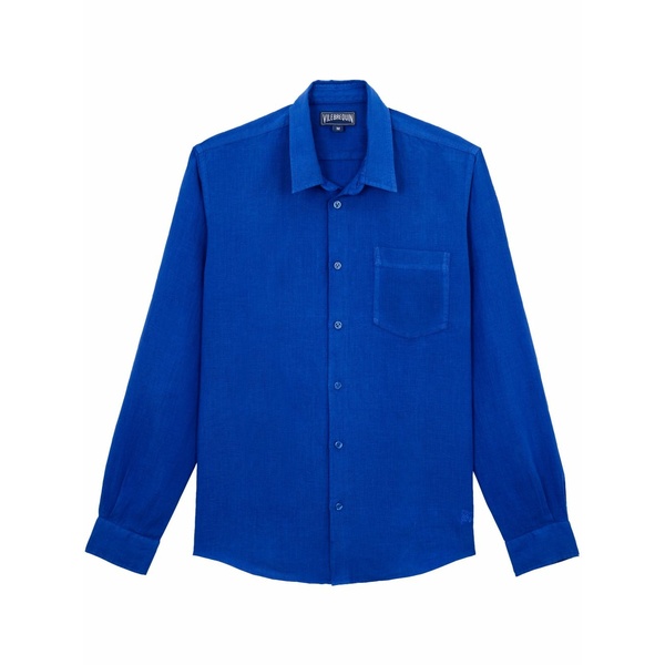 ヴィルブレクイン メンズ シャツ トップス Linen shirt Blue|asty