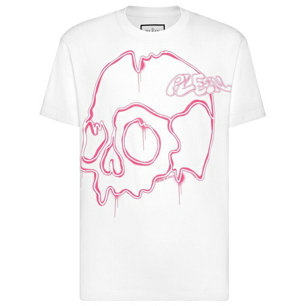 フィリッププレイン メンズ Tシャツ トップス Dripping skull cotton t-shirt White｜asty