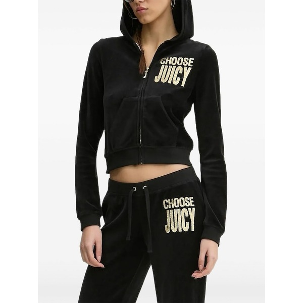 ジューシークチュール レディース パーカー・スウェットシャツ アウター Hooded velour zip-up top Black
