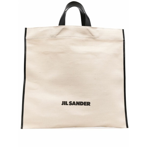 ジル・サンダー メンズ トートバッグ 御徒面子 Border book canvas tote bag White