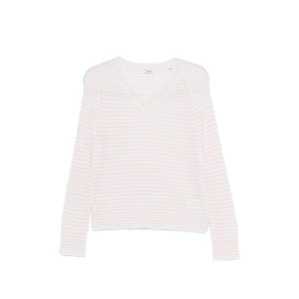 アスペジ レディース 編み物\u0026スウェーター アウター V-neck striped sweater Pink