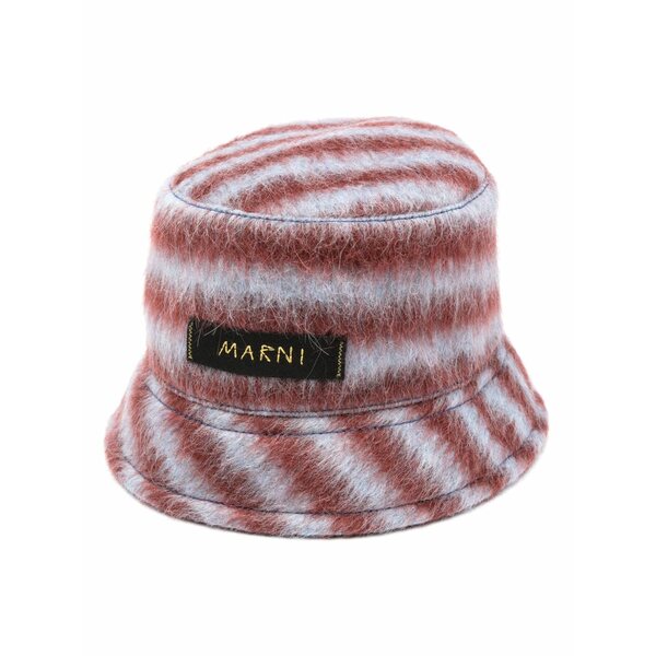 マルニ メンズ 鳥打ち帽 付属物 Logo-appliqu茫漏 striped bucket hat Red