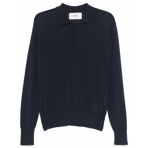 アミ メンズ ポロシャツ トップス Fine-knit polo shirt Blue|asty