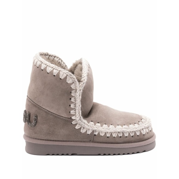 モウ レディース ブーツ シューズ Crochet-detail sheepskin boots Grey