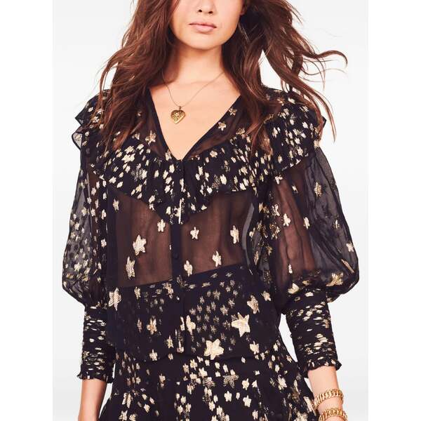 ラブスハックファンシー レディース シャツ トップス Harleigh star-motif ruffled blouse Black｜asty