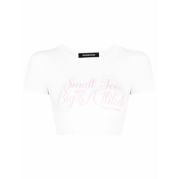 地びた 絶無 レディース プルオーバー トップス Slogan-print cotton cropped t-shirt White
