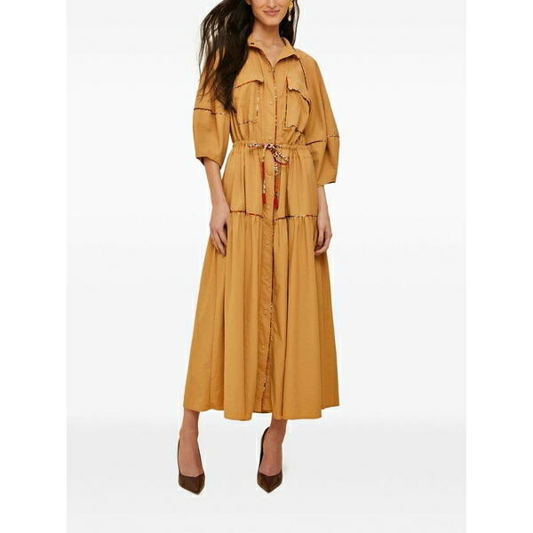 農園 リオ レディース 衣装 トップス Tiered drawstring MIDI dress Brown