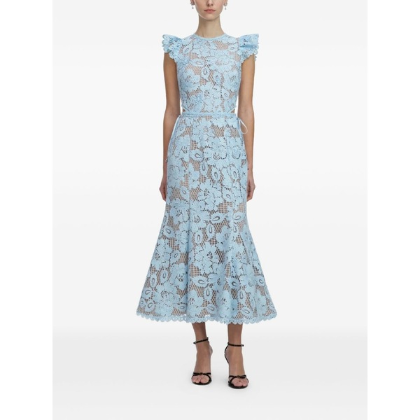 セルフ・ポートレイト レディース ワンピース トップス Floral-embroidered midi dress Blue｜asty