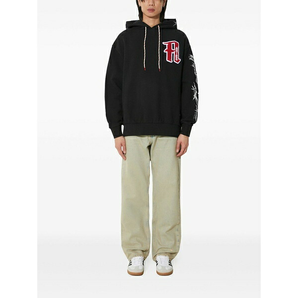 アリーズ メンズ パーカー・スウェットシャツ アウター Embroidered skeleton-print hoodie Black｜asty