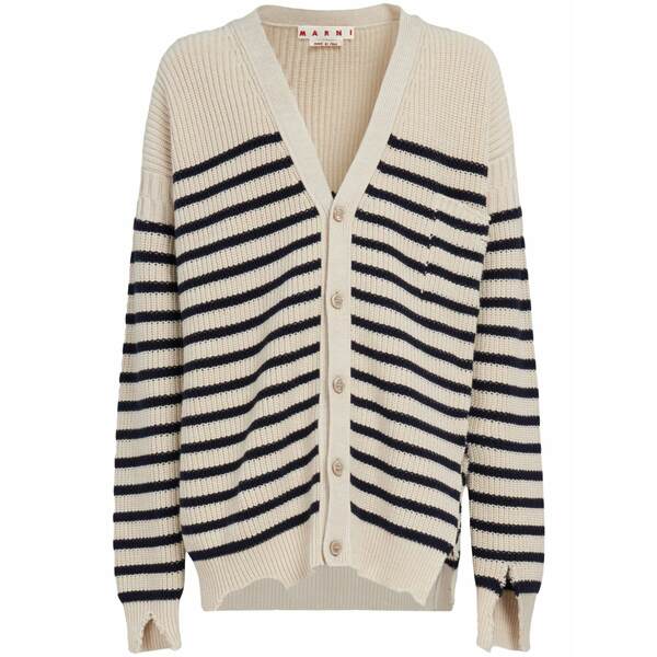 マルニ メンズ ジレー アウター Striped v-neck cardigan  Neutrals