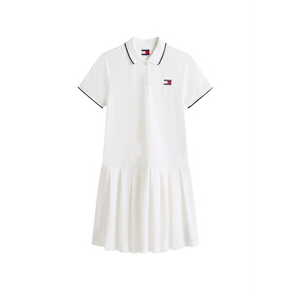 トミーヒルフィガー レディース ワンピース トップス Pleated-skirt polo mini dress White|asty