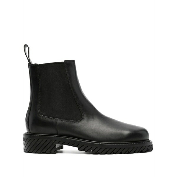 象牙色 メンズ ブーツ シューズ Round-toe leather ankle boots Black
